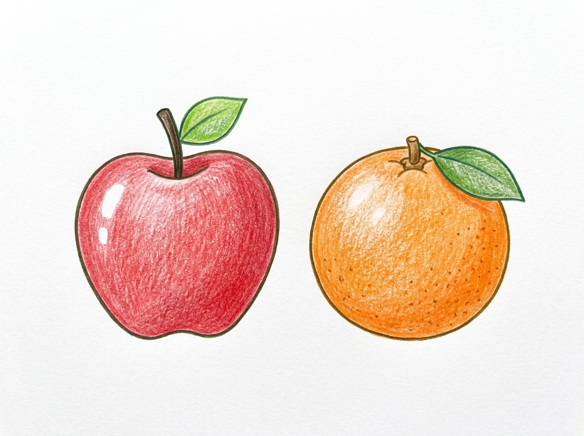 Student model drawing of Apple and Orange